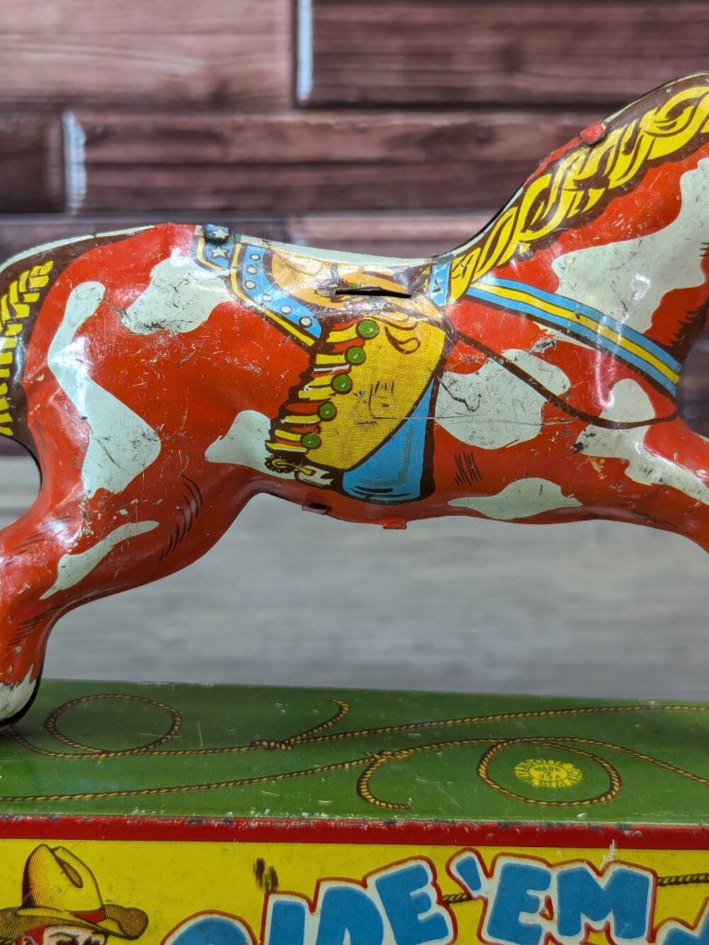 Red Ranger Ride Em Cowboy Wind Up Toy Rocking Horse Missing Rider Wyandotte - Picture 3 of 11